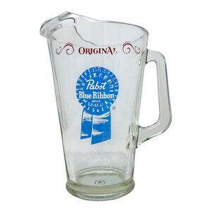 Vintage Pabst Blue Ribbon Glass Beer Pitcher Handle Pour Spout Man Cave Bar Pub